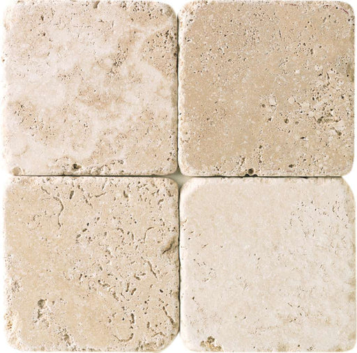 Full Tile Sample - Classic Travertine Tile - 4" x 4" x 3/8" Antique & Tumbled