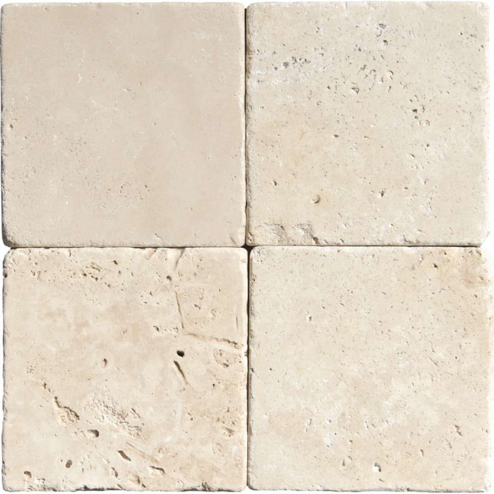 Full Tile Sample - Ivory Travertine Tile - 3" x 6" x 1/2" Antique & Tumbled