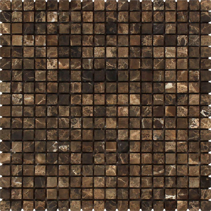 Emperador Dark Marble Mosaic - 5/8" x 5/8" Tumbled