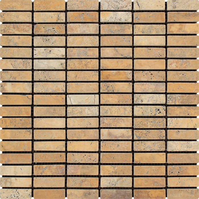Scabos Travertine Mosaic - 5/8" x 2" Stacked Tumbled