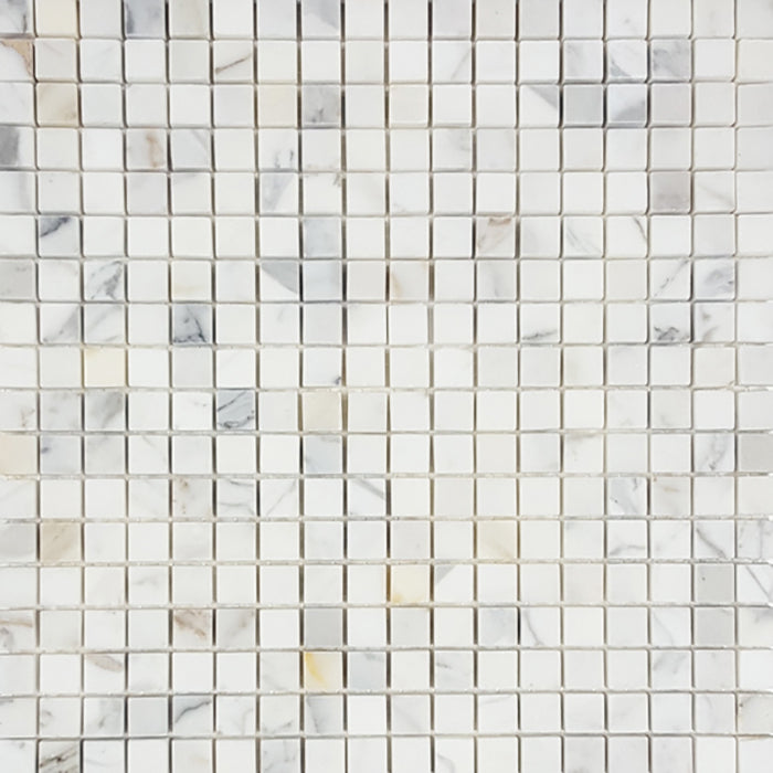 Full Sheet Sample - Pietra Antica Metropolitan Calacatta Gold Deco Marble Mosaic - 5/8" x 5/8" Polished