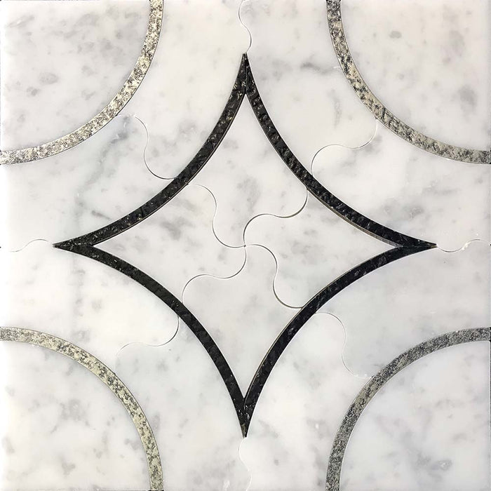 Full Sheet Sample - Skalini Line Waterjet Bianco Carrara Marble Mosaic - Alcamo 1/6"