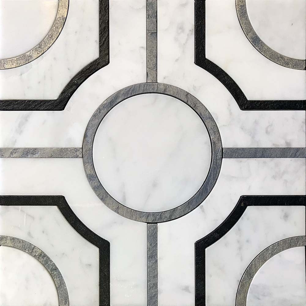 Full Sheet Sample - Skalini Line Waterjet Bianco Carrara Marble Mosaic - Alcamo 2/6"