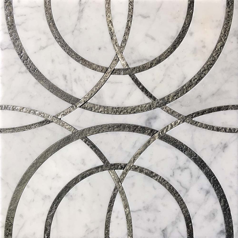 Full Sheet Sample - Skalini Line Waterjet Bianco Carrara Marble Mosaic - Alcamo 3/6"