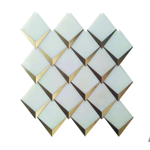 Full Sheet Sample - Skalini Line Waterjet Paper White / Brass Metal & Stone Mosaic - Angolo 3