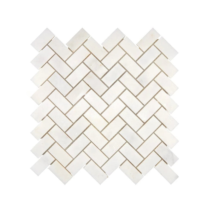 Afyon White Marble Mosaic - 1" x 2" Herringbone Polished