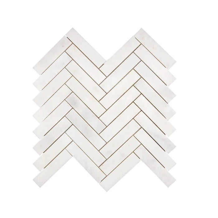 Afyon White Marble Mosaic - 1" x 4" Herringbone Polished