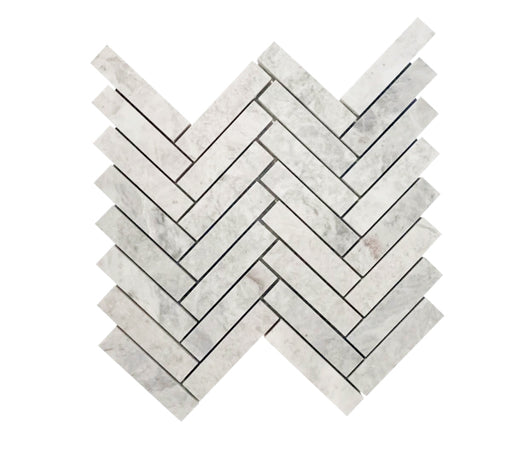 Alicha White Polished Marble Mosaic - 1" x 4" Herringbone
