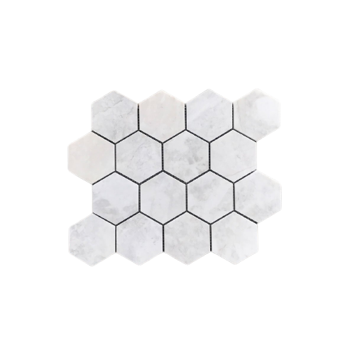 Alicha White Polished Marble Mosaic - 3" Hexagon