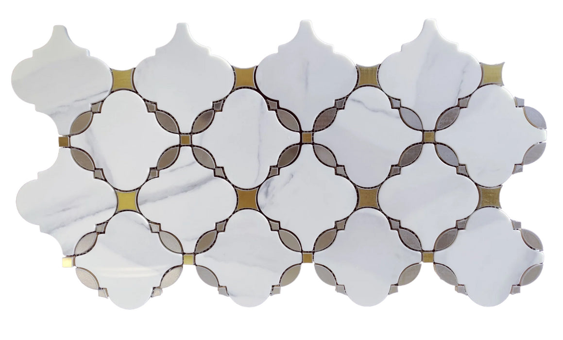 Alpine White  Recycled Glass Mosaic - Arabesque