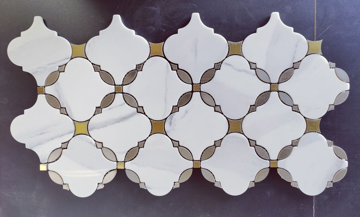 Alpine White  Recycled Glass Mosaic - Arabesque 