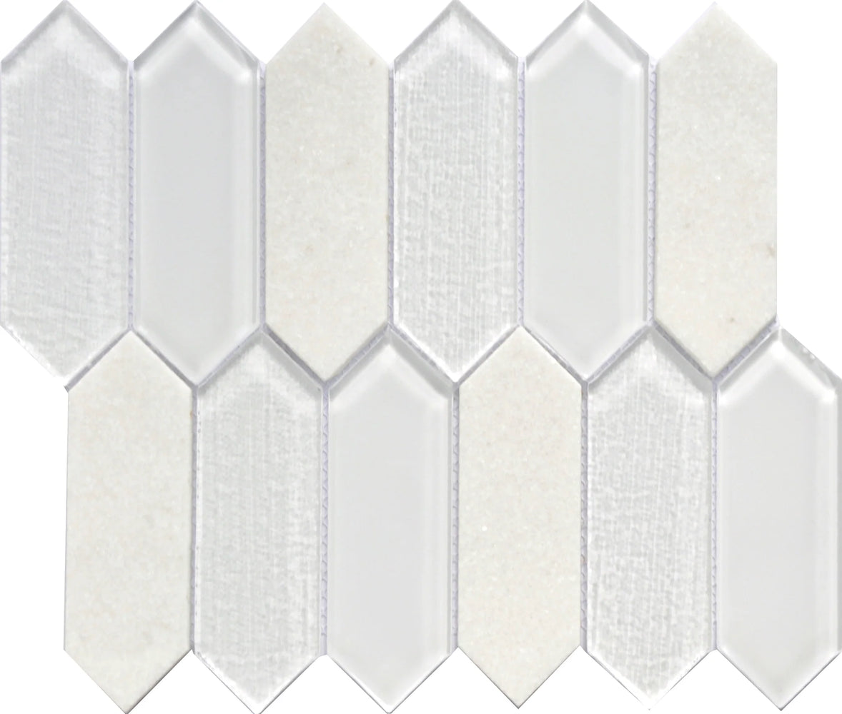 Angel White  Marble & Glass Mosaic - Picket Fence