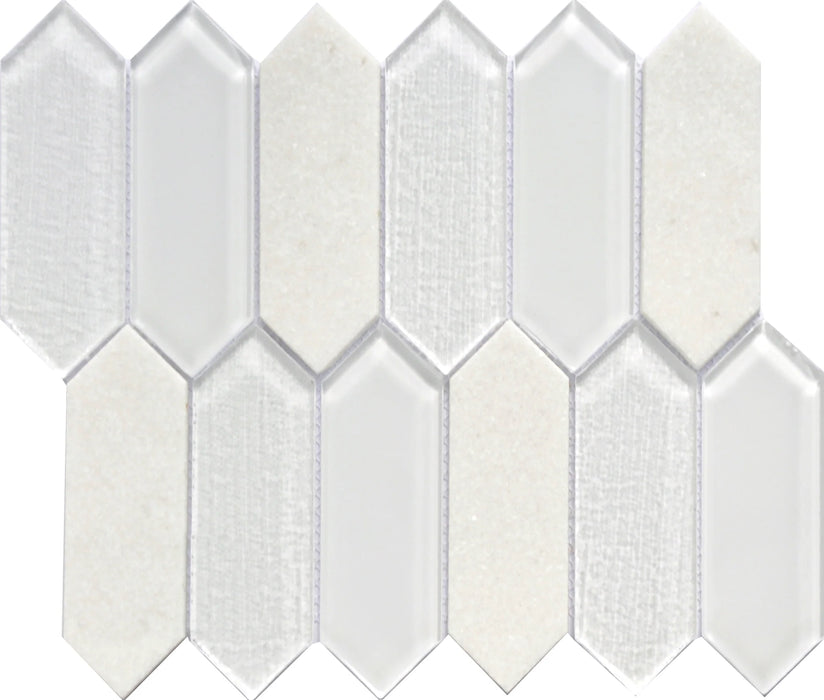 Angel White  Marble & Glass Mosaic - Picket Fence