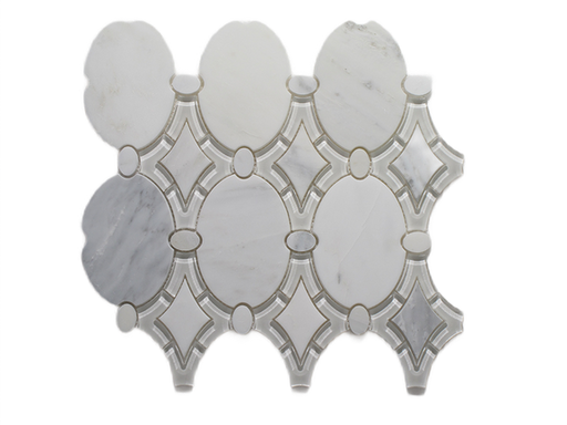 Antique Oriental White & Clear White Polished Marble & Glass Mosaic - Oval