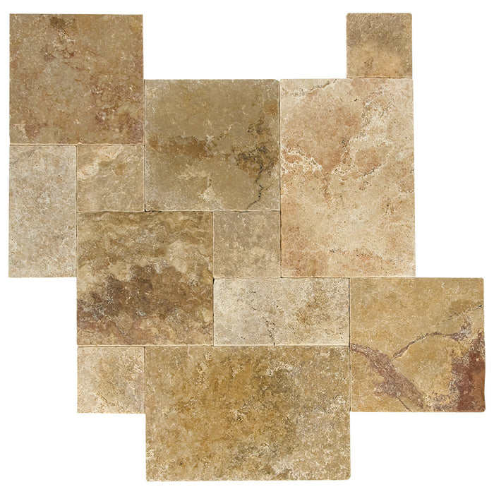 Antique Blend Tumbled Travertine Paver Versailles Pattern