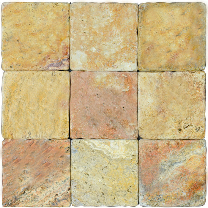 Full Tile Sample - Antique Blend Travertine Tile - 4" x 4" x 3/8" Tumbled