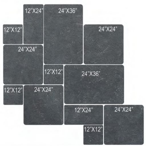 Antique Black Tumbled Limestone Paver Jumbo Pattern - 12" x 12" x +/- 1 1/4"