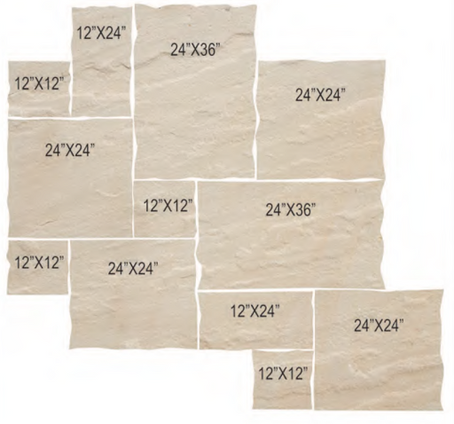 Antique Buff Natural Cleft Face & 4 Sides Sandstone Rock Face Jumbo Pattern - 12" x 12" x +/- 1 1/2"