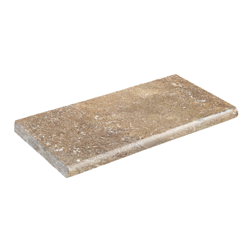 Antique Walnut Tumbled Travertine Bullnose - 12" x 24" x +/- 2"