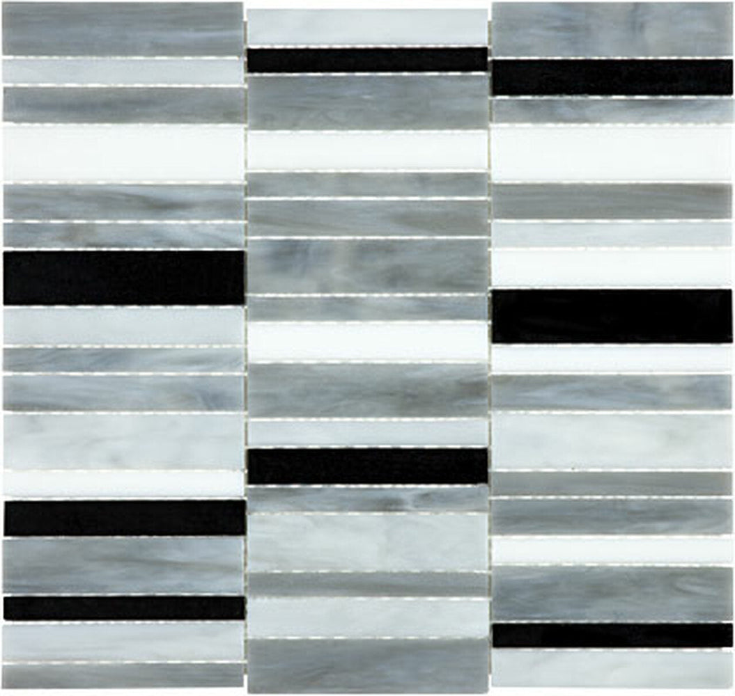 Full Sheet Sample - Baroque Arabescato Deco Stacked Glass Mosaic - 11.75" x 11.5" Glossy