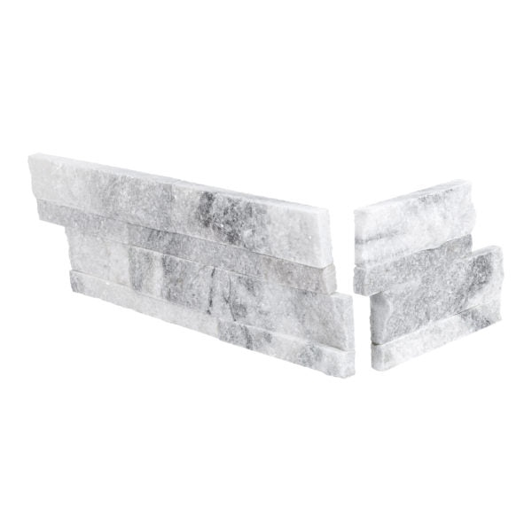 Arctic Grey Natural Cleft Face, Gauged Back Marble Ledgestone Corner - 6" x 6" & 6" x 18"