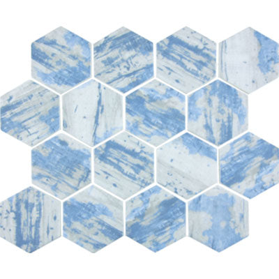 Full Sheet Sample - Aquatica Bark Aspen Deco Hexagon Glass Mosaic - 3" Polished