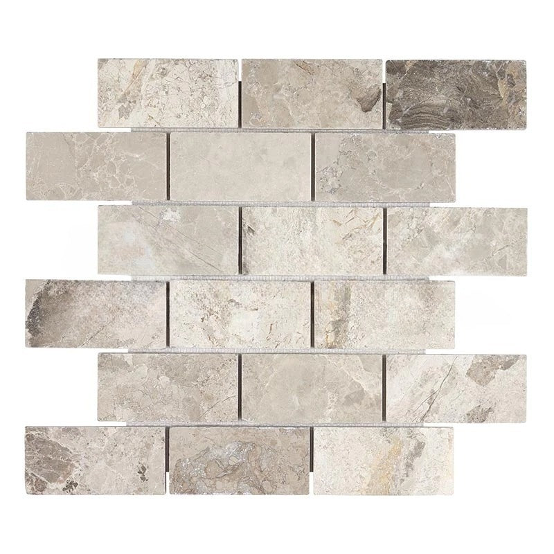 Atlantic Gray Marble Mosaic - 2" x 4" Brick Tumbled