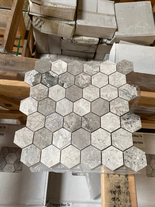 Polished / Honed Tundra Gray Marble Mosaic - 2" Hexagon