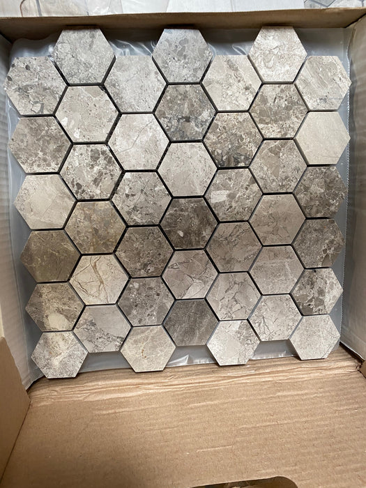 Tundra Gray Marble Mosaic - Polished / Honed 2" Hexagon