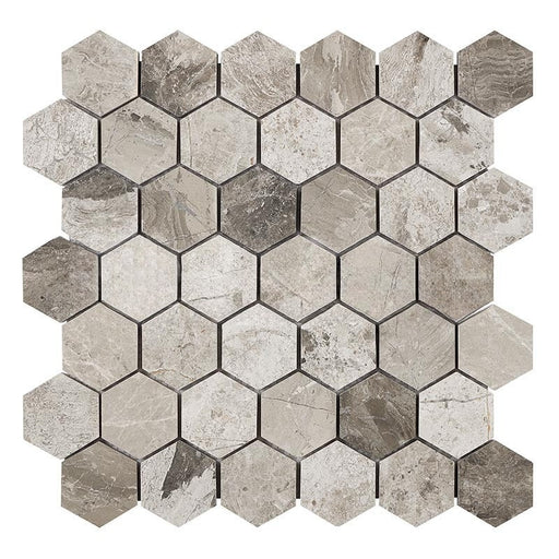 Tundra Gray Marble Mosaic - 2" Hexagon Polished / Honed