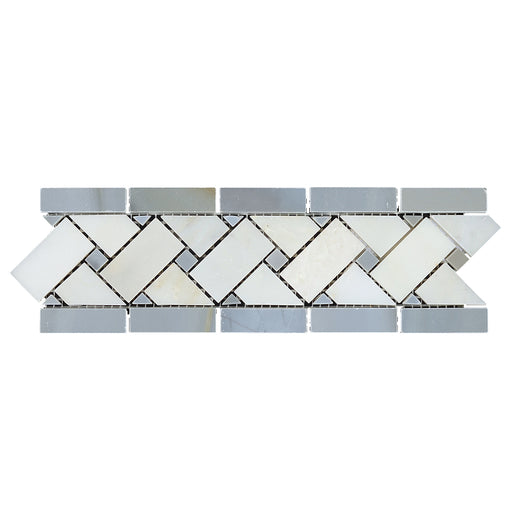 White Carrara Polished Marble Border - 4" x 12" Basket Weave Border