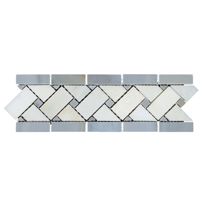 Full Border Sample - White Carrara Marble Basket Weave Border - 4" x 12" x 3/8" Polished