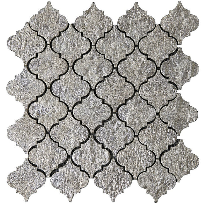 Full Sheet Sample - Skalini Line Artistic Stone Burj Silver Resin Mosaic - 2.6" x 2.9" Arabesque