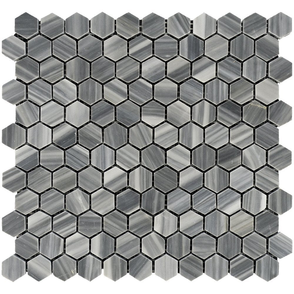 Bardiglio Vein Cut Marble Mosaic - 1" Hexagon Polished