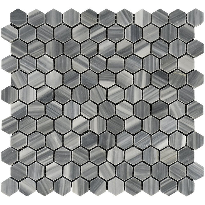 Bardiglio Vein Cut Marble Mosaic - 1" Hexagon Polished