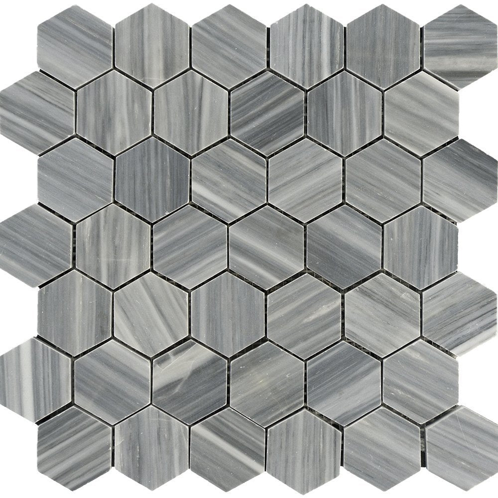 Bardiglio Vein Cut Marble Mosaic - 2" Hexagon Polished