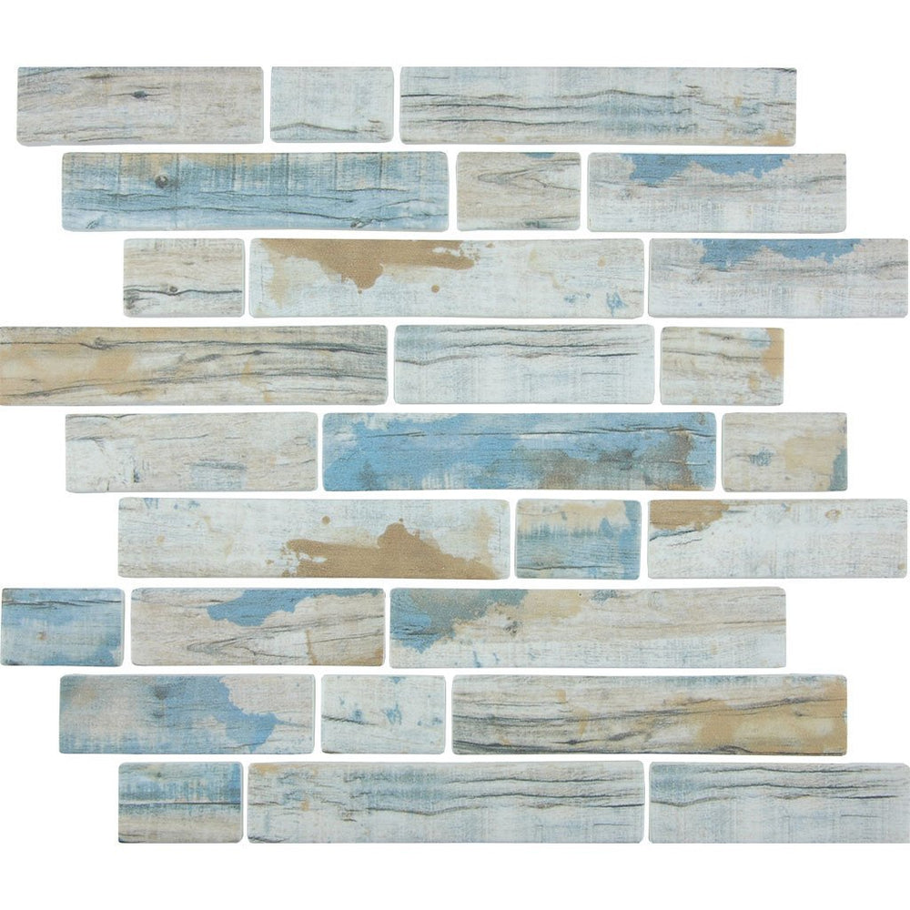 Full Sheet Sample - Aquatica Bark Bay Deco Linear Glass Mosaic - 11.75" x 11.5" Polished