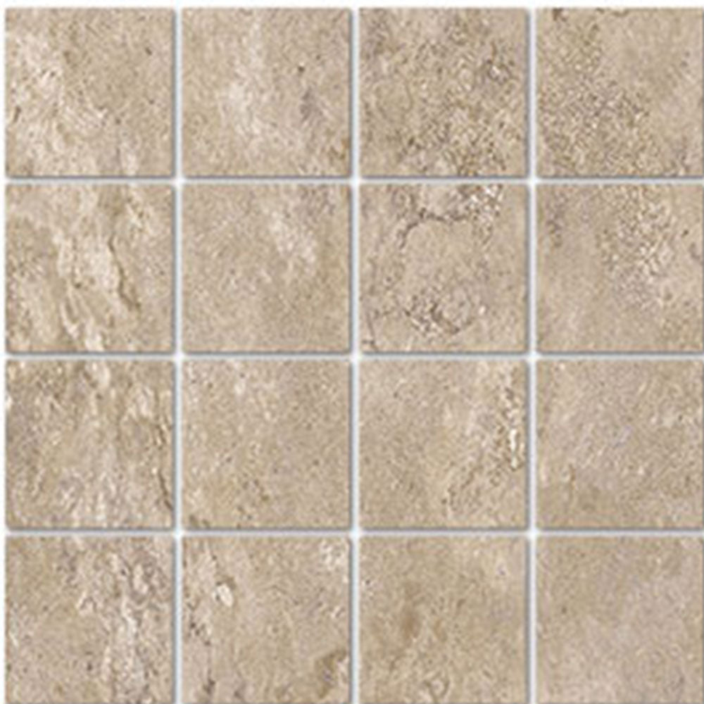 Full Sheet Sample - Rock Beige Porcelain Mosaic - 3" x 3" Matte & Textured