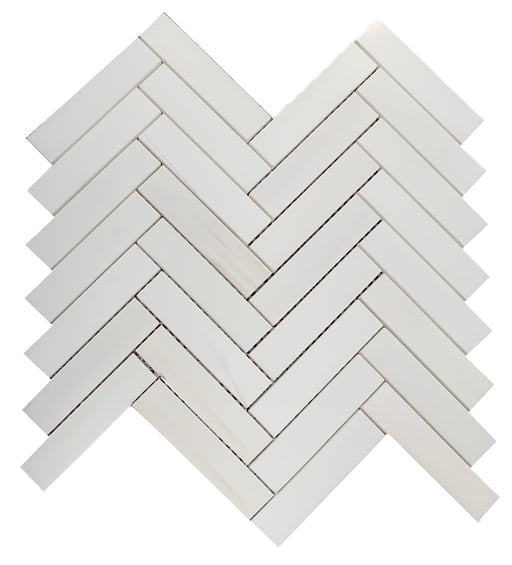 Bianco Dolomite Honed Marble Mosaic - 1" x 4" Herringbone