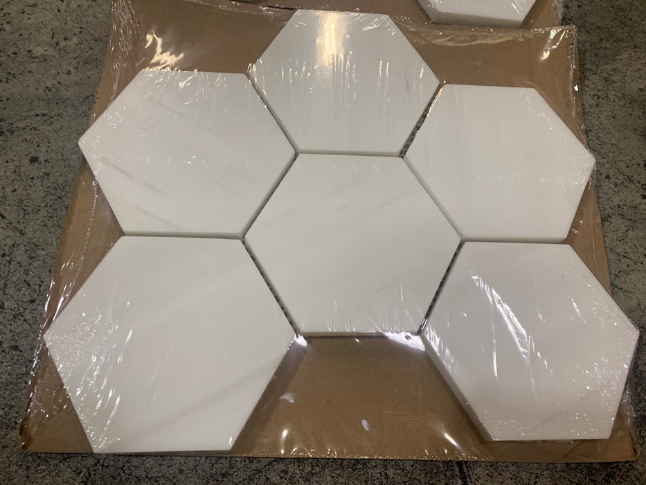 Bianco Dolomite Polished Marble Mosaic - 4" Hexagon