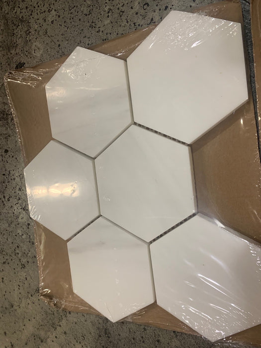 Bianco Dolomite Marble Mosaic - 4" Hexagon Polished