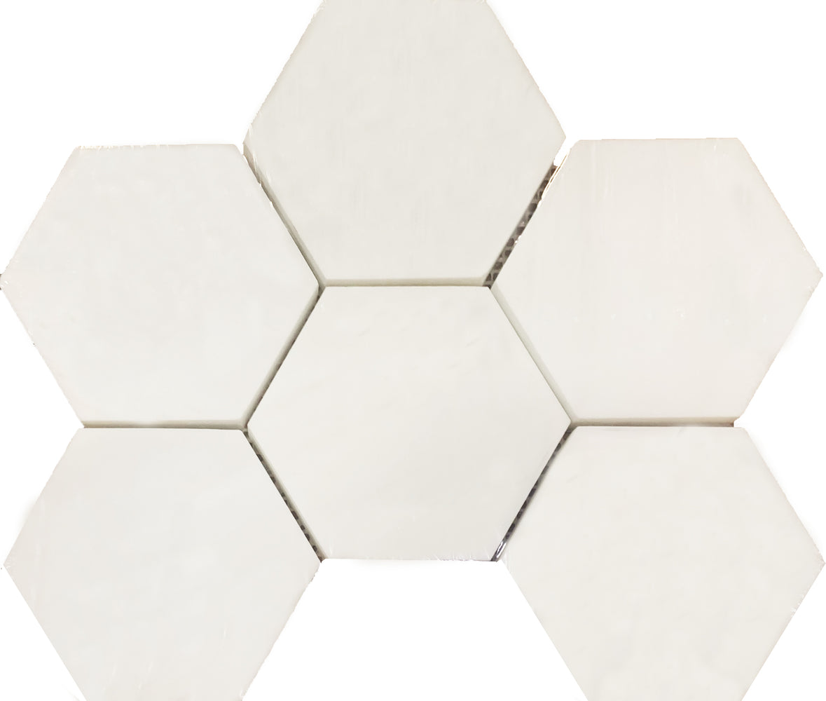 Bianco Dolomite Honed Marble Mosaic - 4" Hexagon