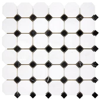 Bianco Dolomite Marble Mosaic - Octagon with Black Dots