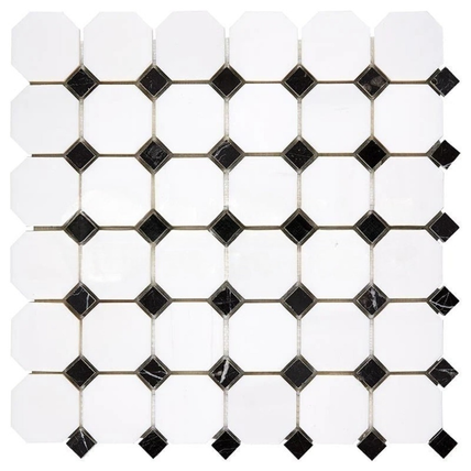 Bianco Dolomite Marble Mosaic - Octagon with Black Dots