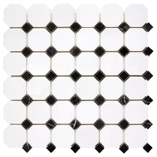 Bianco Dolomite Marble Mosaic - Octagon with Black Dots