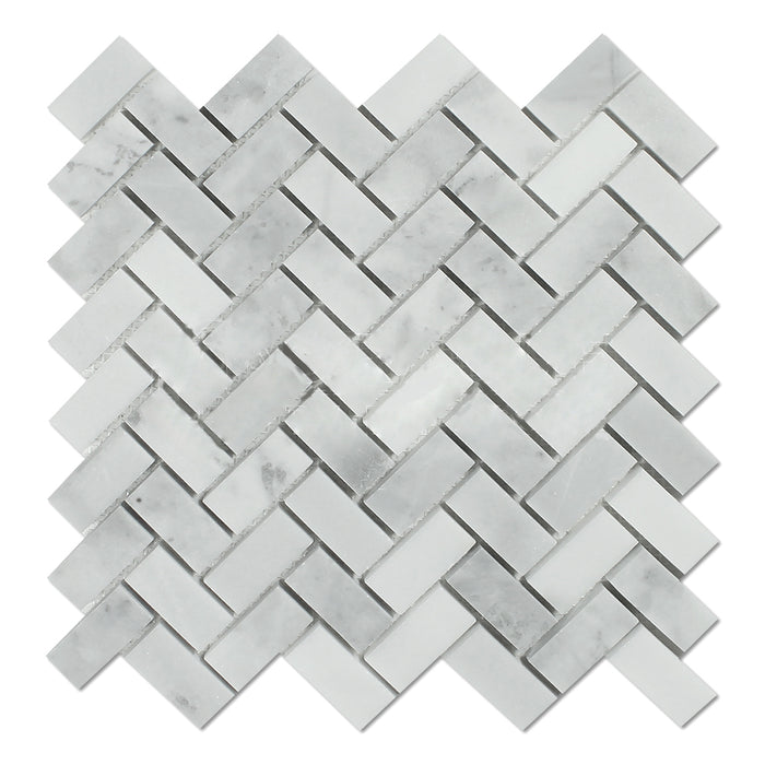 Carrara Venatino Marble Mosaic - 1" x 2" Herringbone Polished