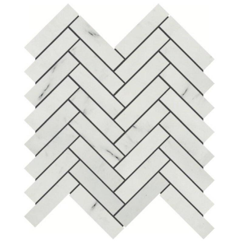 Bianco Bello Polished Marble Mosaic - 1" x 4" Herringbone