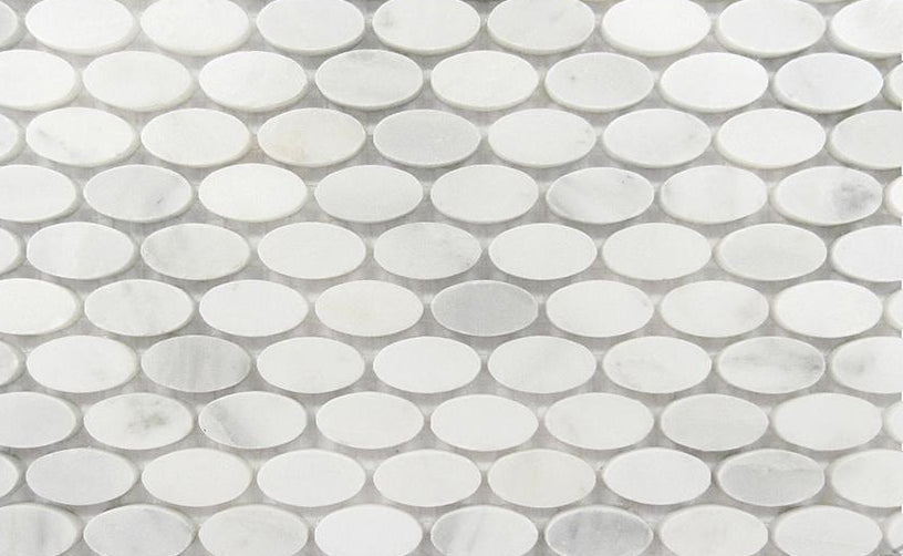 Bianco Bello Polished Marble Mosaic - 5/8" x 1 1/4" Oval