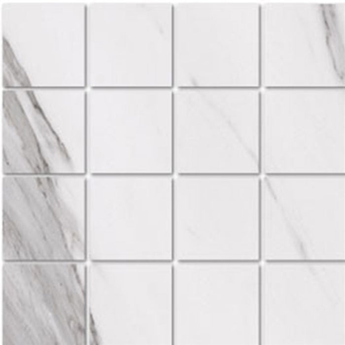 Full Sheet Sample - Nova Bianco Carrara Porcelain Mosaic - 3" x 3" Matte