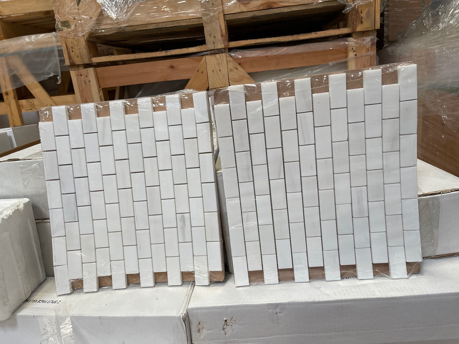 Bianco Dolomite Polished Marble Mosaic - 1" x 2" Brick